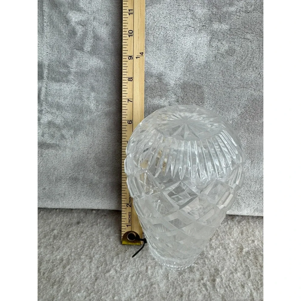 Vintage Cut Glass Diamond Pattern Tapered Floral Vase 7 Inch Clear Regency Style